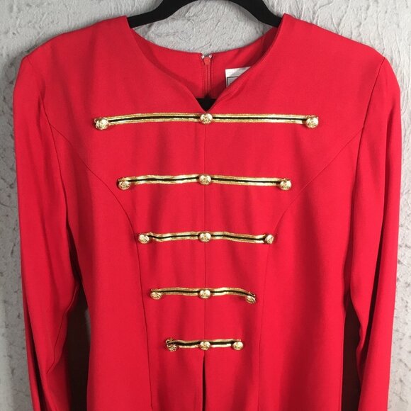 Vintage Kristy Petites Dress Womens 4P Red Gold Military Nutcracker Soldier - Picture 2 of 16
